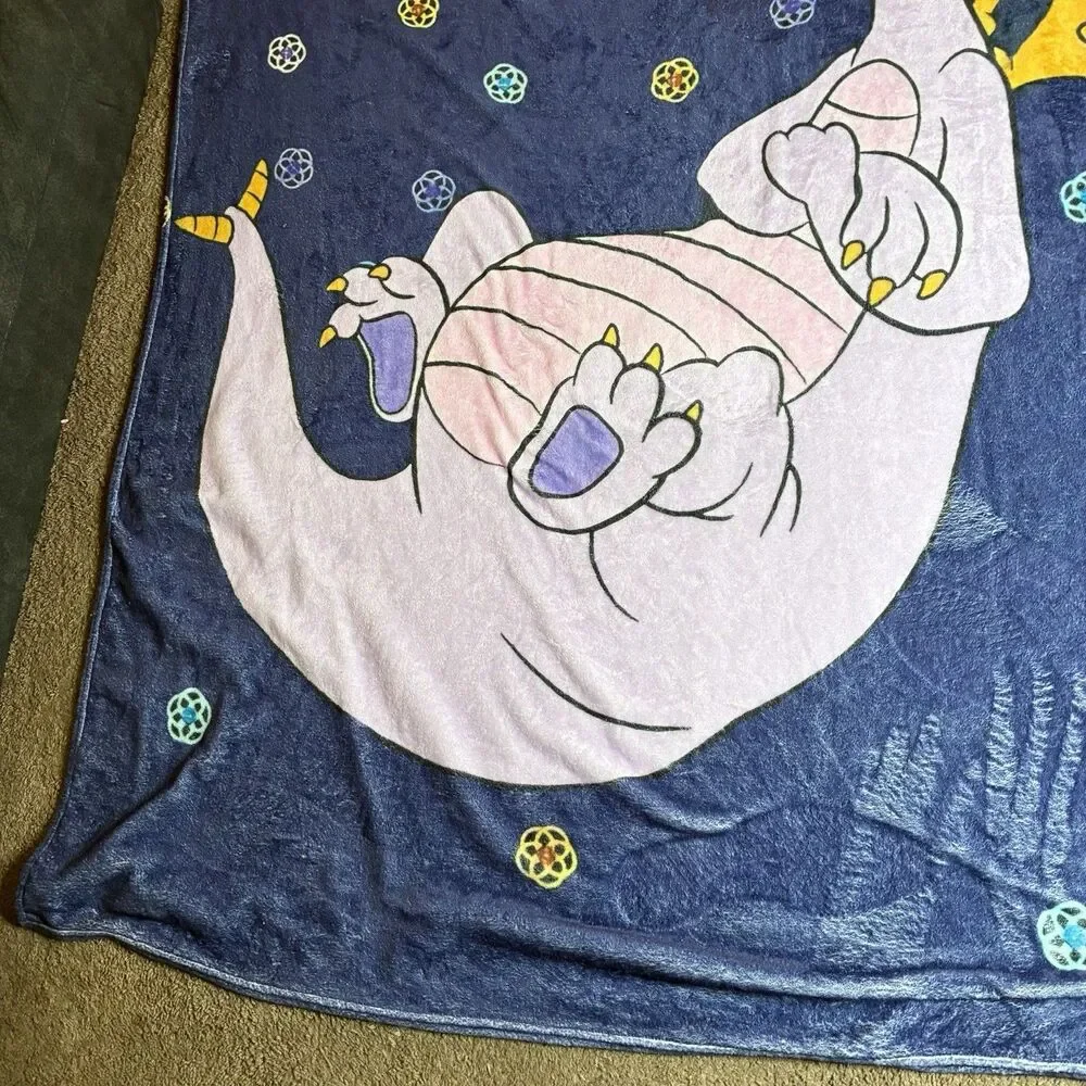 Disney Parks Figment Purple Dragon Print Soft Fleece Throw Blanket 80”x60” Rare